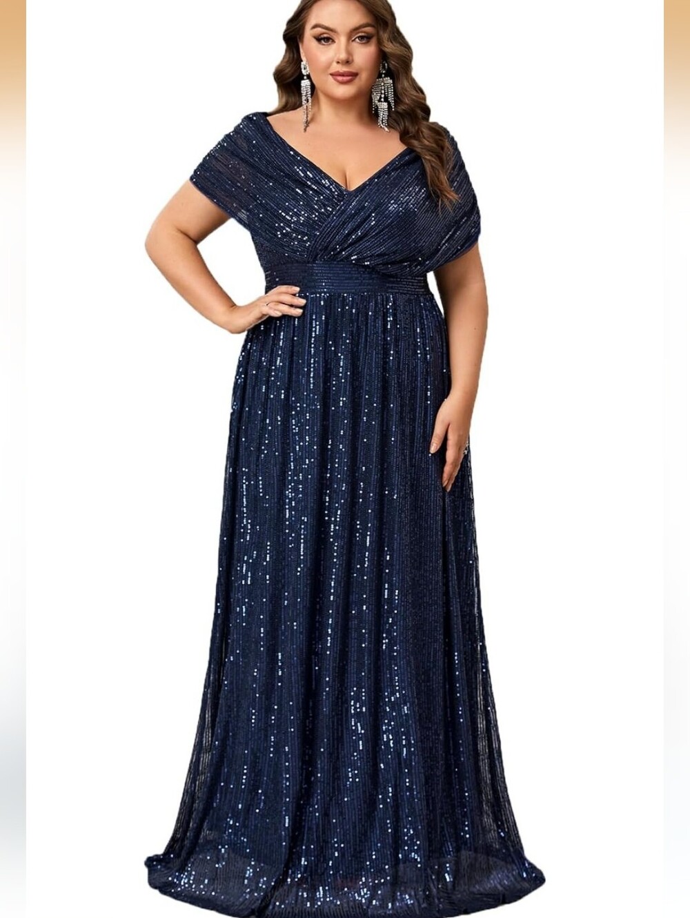 Giffniseti Women's V Neck Sequin Formal Maxi Dress A-Line Prom Evening Sz M NWT